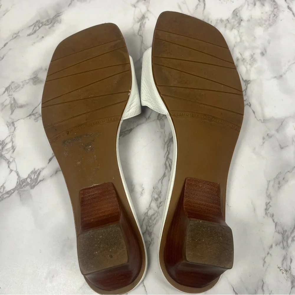 Y2k Etienne Aigner E-SAGAN White, Pink Button Stacked Wood Heel Sandals Size 7 - Picture 6 of 7